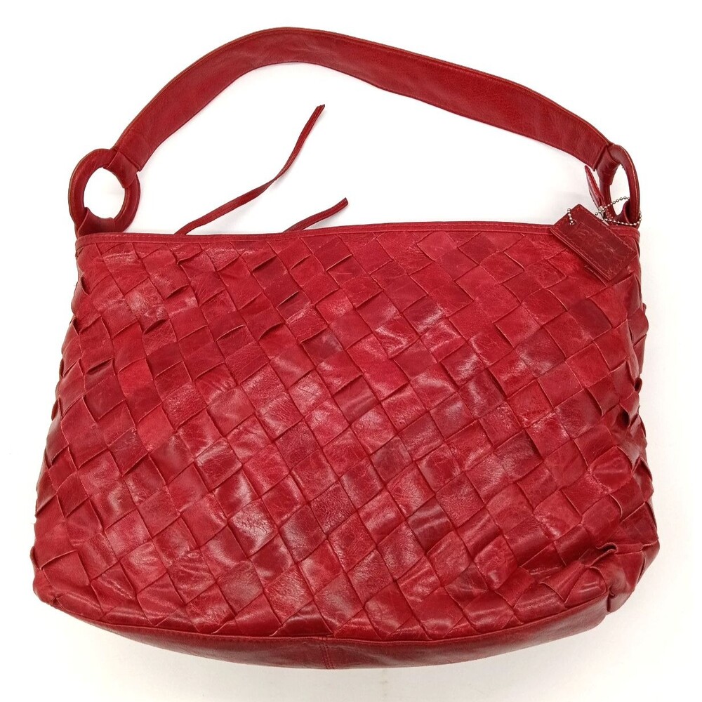 Latico Red Woven Leather Basketweave Pattern Large Handbag